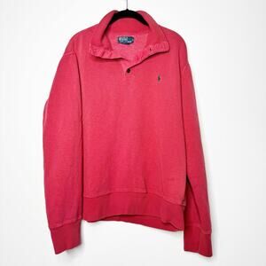 Polo Ralph Lauren Fleece Lined Mock Neck Henley Sweatshirt Red Men’s Large